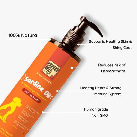 Bruno's Wild Essentials Sardine Oil Natural Omega-3 Supplement for Dogs and Cats