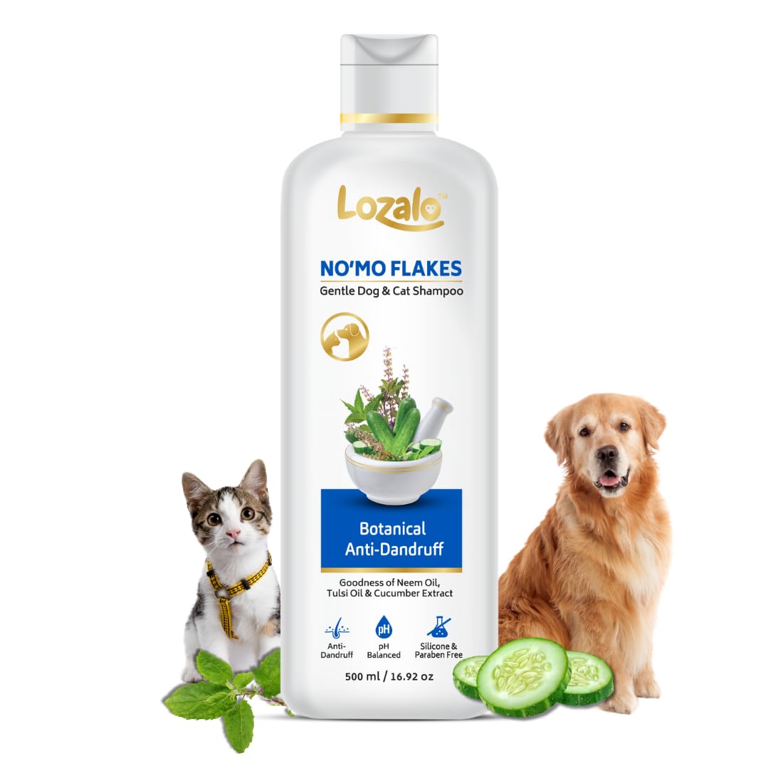 Lozalo No'mo Flakes Botanical Anti-Dandruff Neem Oil, Tulsi Oil & Cucumbet Extract Dog & Cat Shampoo 250 ml