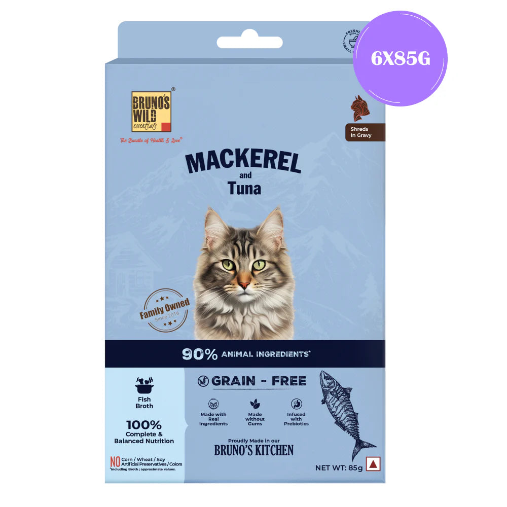 Bruno's Wild Essentials Mackerel & Tuna Cat Shreds In Gravy