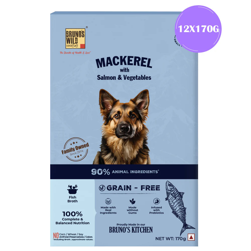 Bruno's Wild Essentials Grain Free Wet Dog Food Mackerel with Salmon & Vegetables in Gravy 170g