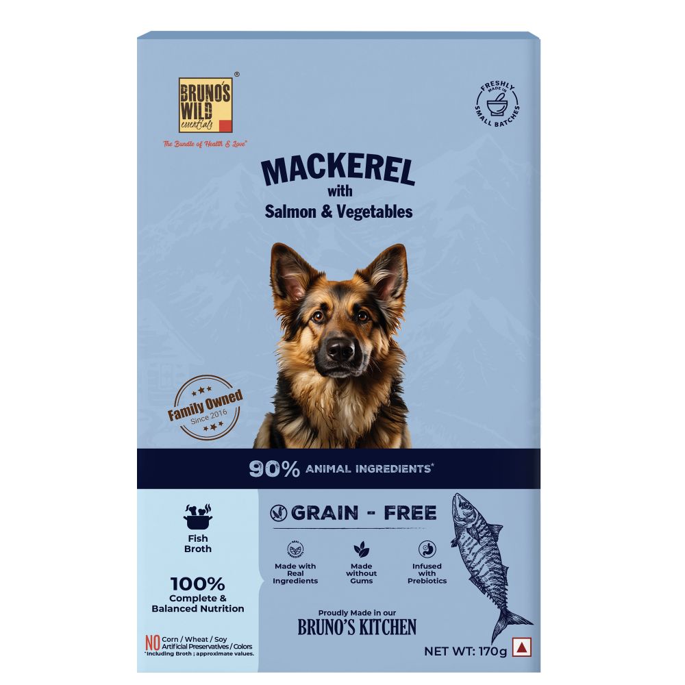 Bruno's Wild Essentials Grain Free Wet Dog Food Mackerel with Salmon & Vegetables in Gravy 170g