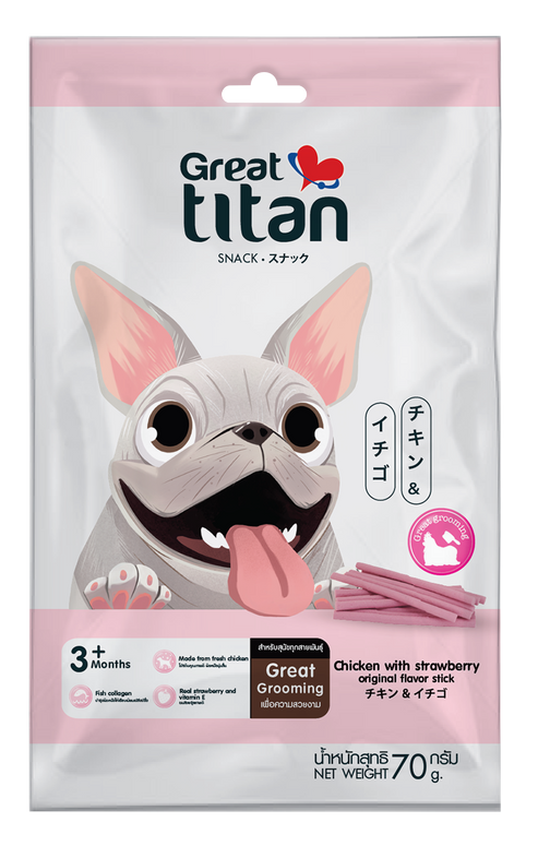 Great Titan Chicken with Strawberry Original Flavor Stick Dog (3+Months) Snack (70g)