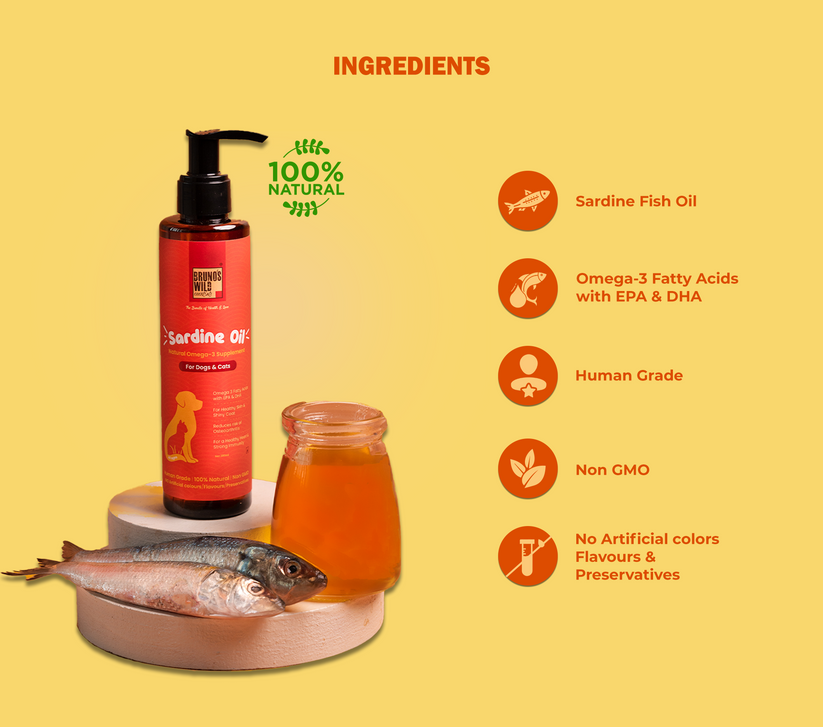 Bruno's Wild Essentials Sardine Oil Natural Omega-3 Supplement for Dogs and Cats
