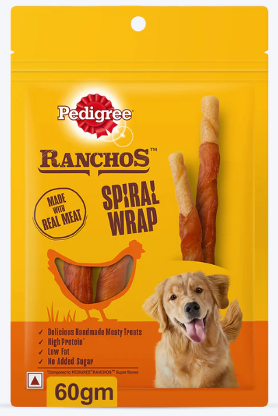 Pedigree Ranchos Spiral Wrap Chicken & Smokey Lamb Dog Treats 60g