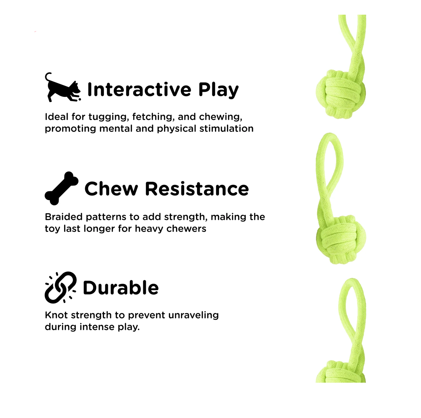 Petsworld Knotted Ball with Handle Rope Chew Toy for Cats & Dogs (Neon Green)