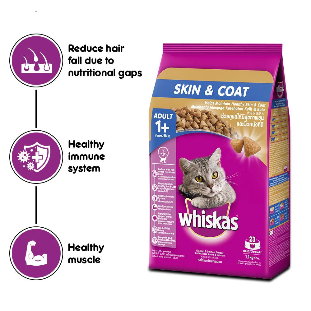 Whiskas Adult Skin & Coat Chicken & Salmon Flavour Cat Food