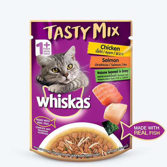 Whiskas Adult Tasty Mix Chicken With Salmon Wakame Seaweed in Gravy 70 GM