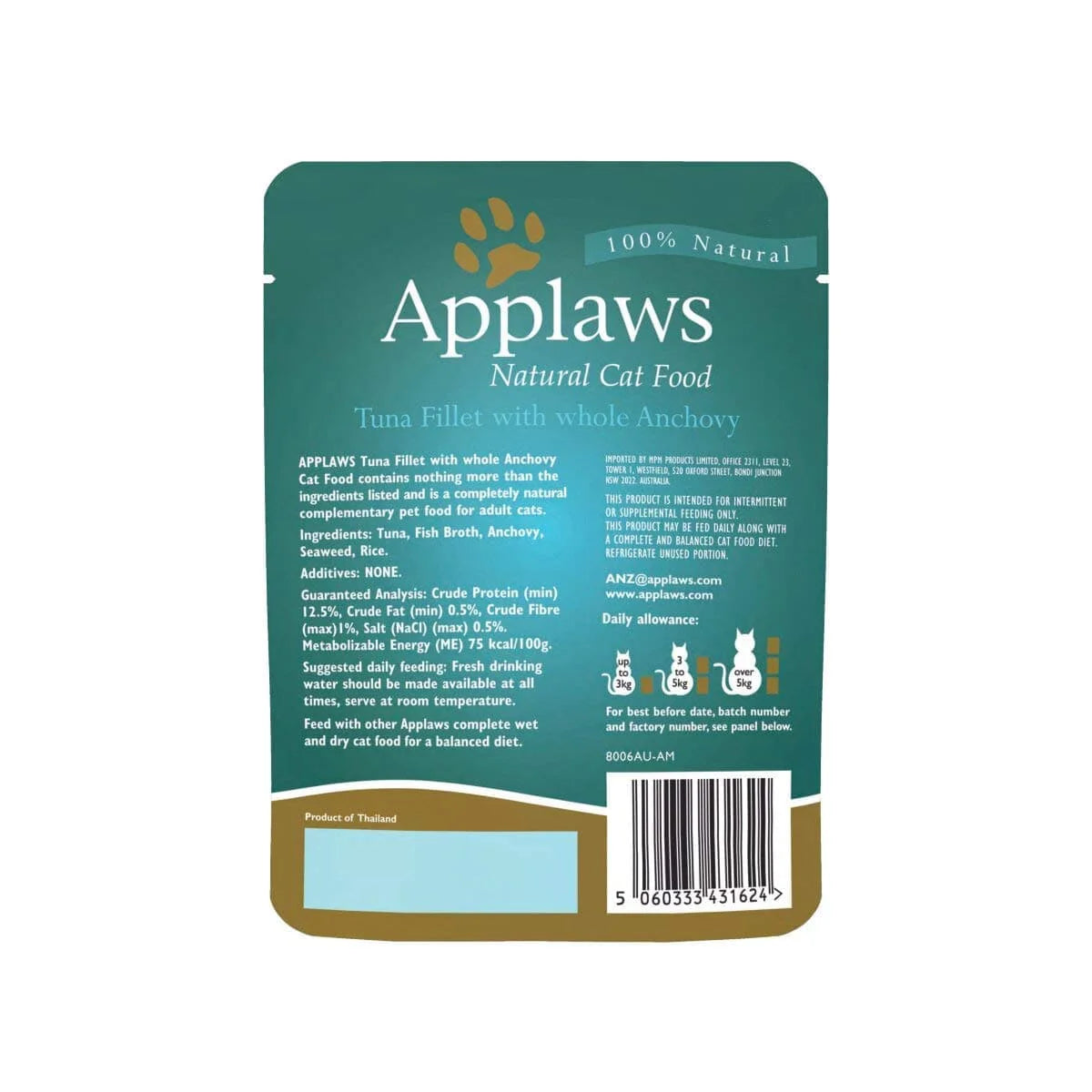 Applaws Tuna Fillet with Whole Anchovy & Seaweed in Broth Cat Wet Food 70g