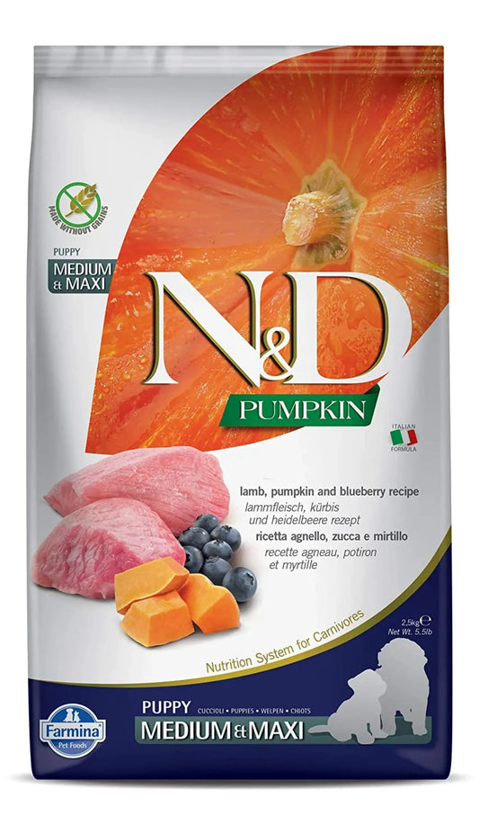 Farmina N&D Pumpkin Lamb & Blueberry Grain Free Medium & Maxi Breed Dry Puppy Dog Food