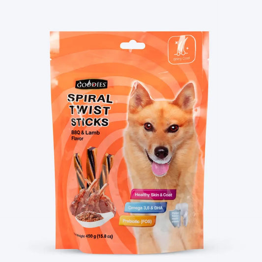 Goodies BBQ & Lamb Flavour Spiral Twist Sticks Dog Treat 450 gm