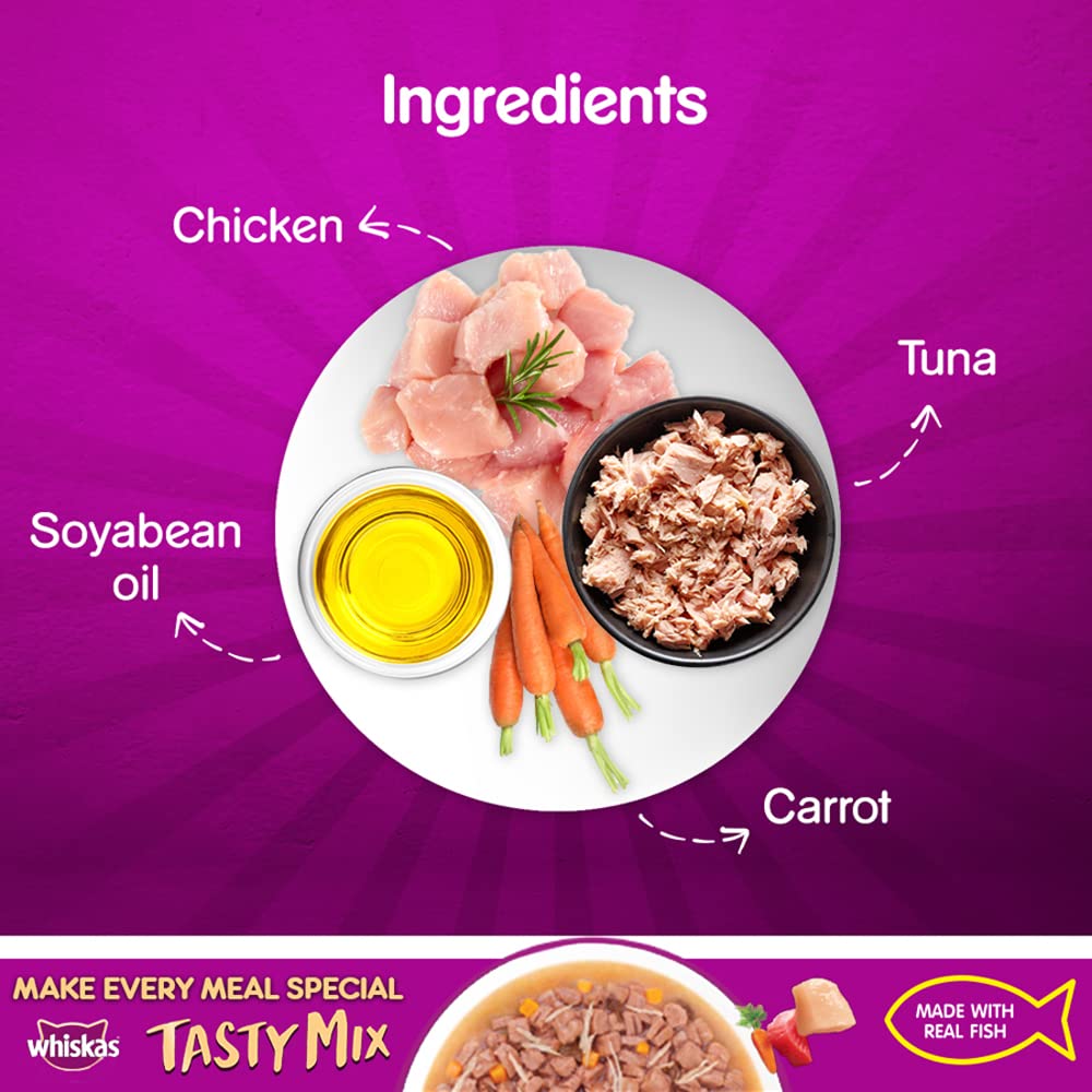 Whiskas Adult Tasty Mix Chicken With Tuna Carrot in Gravy 70 GM