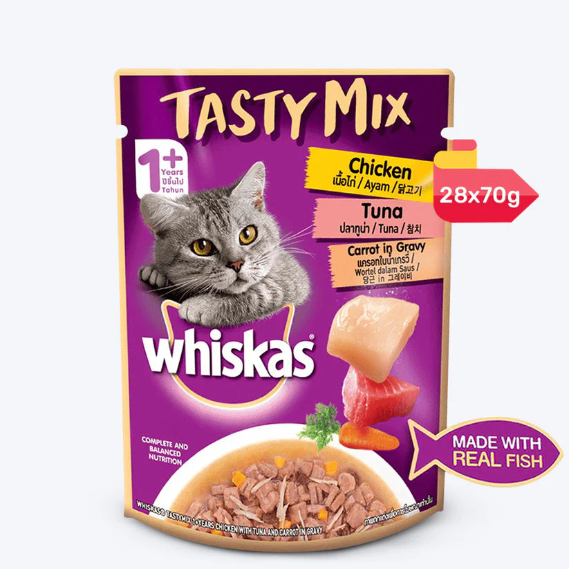 Whiskas Adult Tasty Mix Chicken With Tuna Carrot in Gravy 70 GM