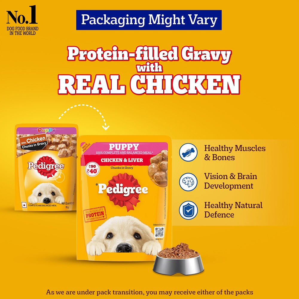 Pedigree Chicken & Liver Chunks in Gravy Puppy Wet Dog Food (70g)