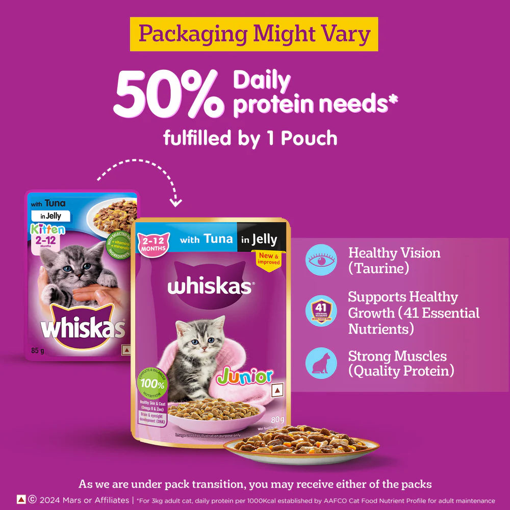 Whiskas Tuna in Gravy (2-12 Months) Wet Food For Junior Kitten 80 GM