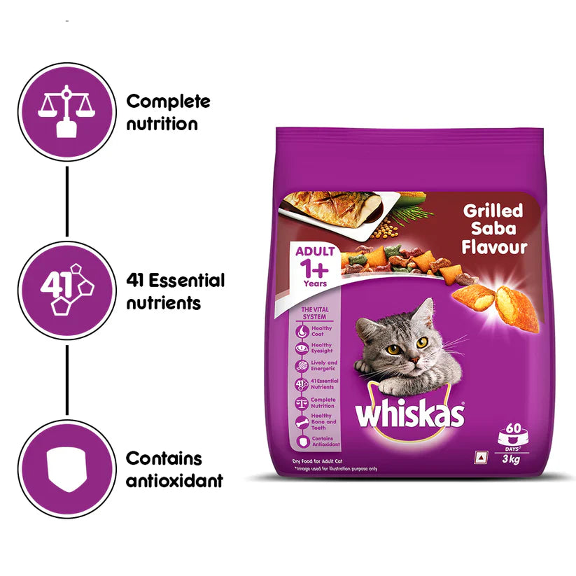 Whiskas Adult Grilled Saba Flavour Cat Food (1+ Years)