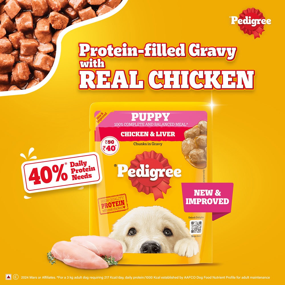 Pedigree Chicken & Liver Chunks in Gravy Puppy Wet Dog Food (70g)