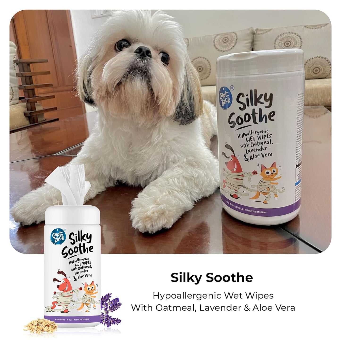 Captain Zack Silky Soothe Hypoallergenic Dogs & Cats Wet (80 Wipes)