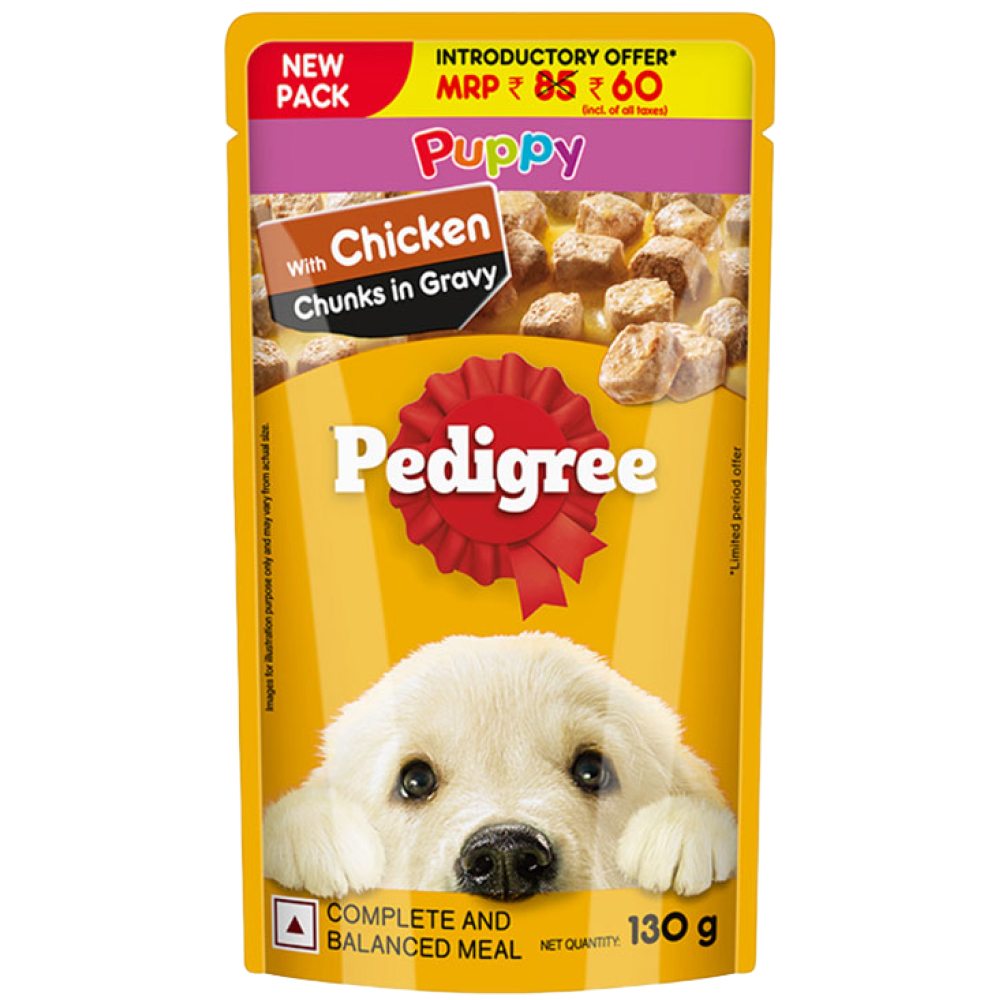 Pedigree Puppy Wet Dog Food, Chicken Chunks in Gravy, Dog Wet Food (130g)