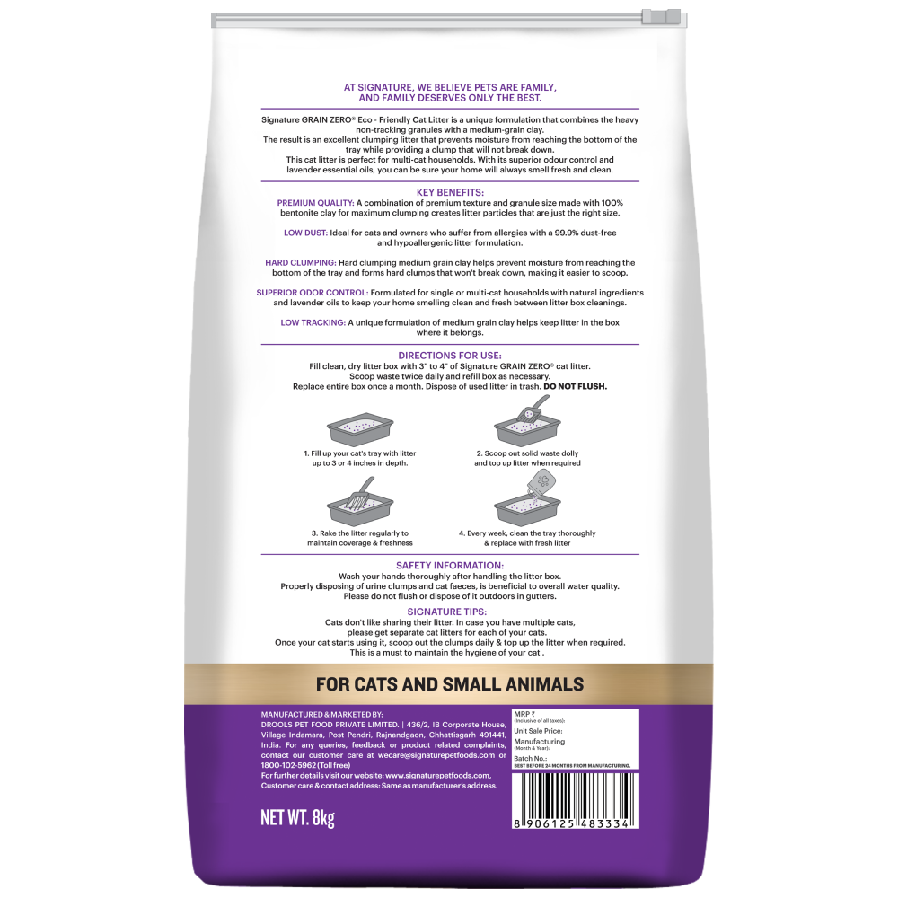 Signature Grain Zero Eco-Friendly Lavender Scented Cat Litter 8 KG