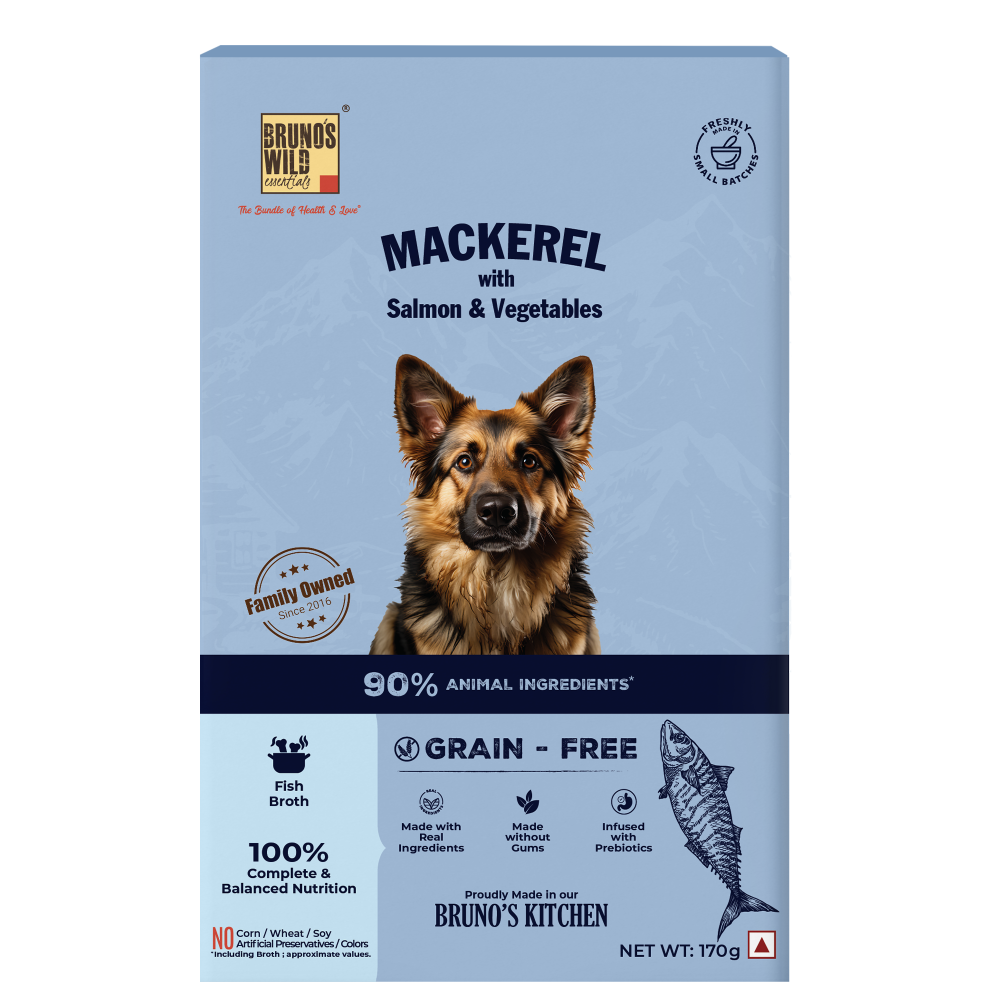 Bruno's Wild Essentials Grain Free Wet Dog Food Mackerel with Salmon & Vegetables in Gravy