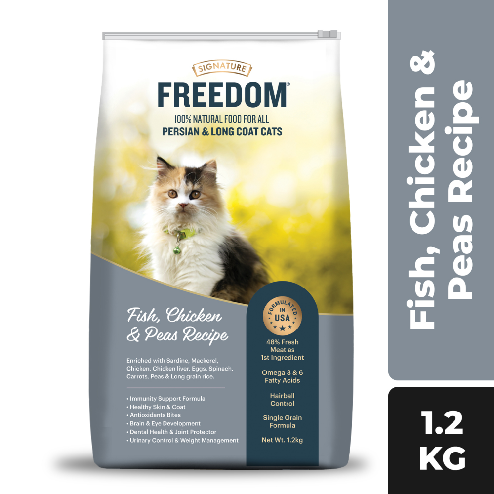 Signature Freedom Persian and Long coat Fish Chicken & Peas Recipe Adult Dry Cat Food