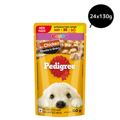 Pedigree Puppy Wet Dog Food, Chicken Chunks in Gravy, Dog Wet Food (130g)