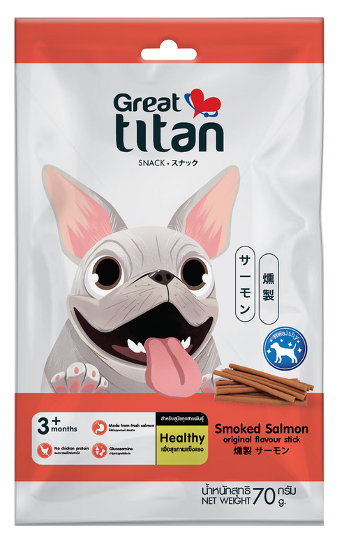 Great Titan Smoked Salmon Original Flavor Stick Dog (3+Months) Snack (70g)