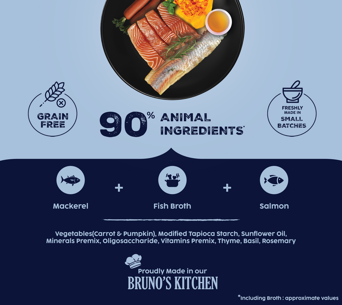 Bruno's Wild Essentials Grain Free Wet Dog Food Mackerel with Salmon & Vegetables in Gravy