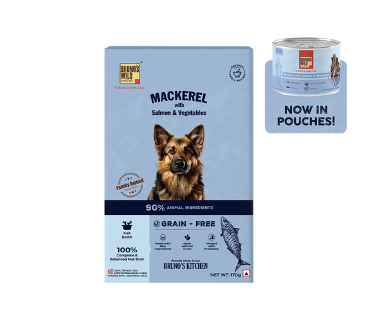 Bruno's Wild Essentials Grain Free Wet Dog Food Mackerel with Salmon & Vegetables in Gravy