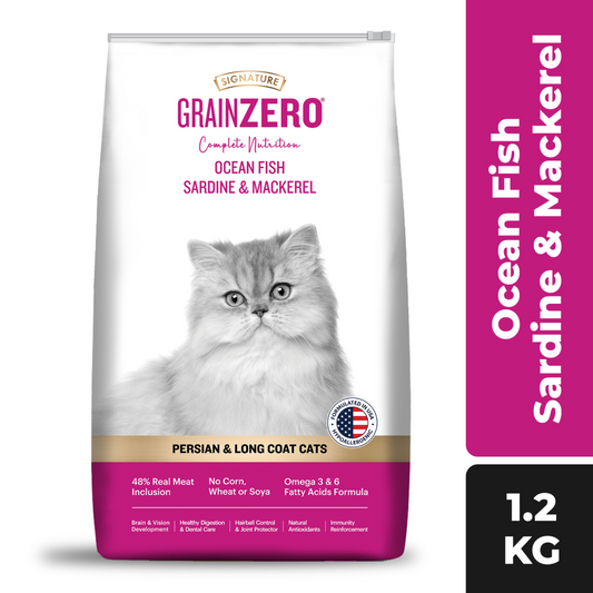 Signature Grain Zero Ocean Fish, Sardine & Mackerel Persian And Long Coat Dry Cat Food