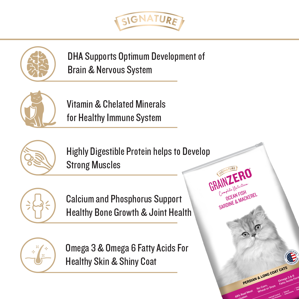 Signature Grain Zero Ocean Fish, Sardine & Mackerel Persian And Long Coat Dry Cat Food