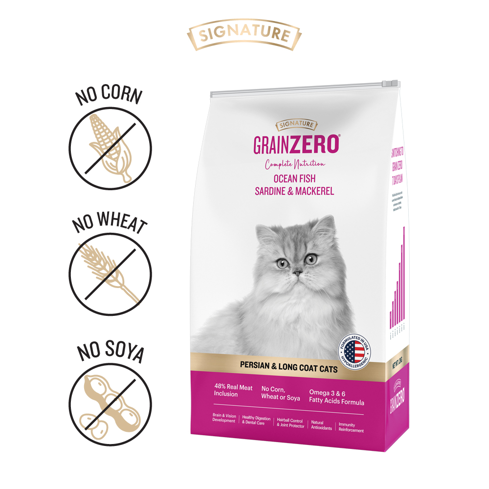 Signature Grain Zero Ocean Fish, Sardine & Mackerel Persian And Long Coat Dry Cat Food