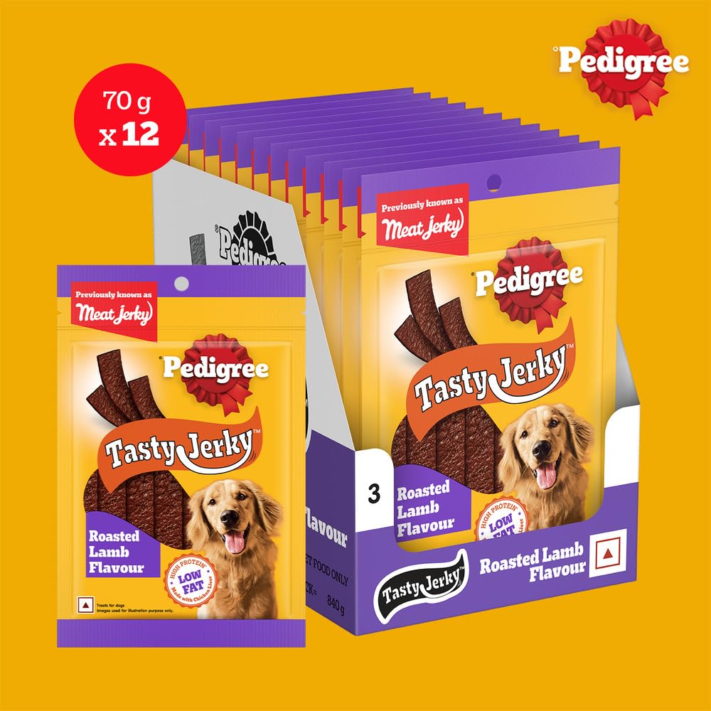 Pedigree Tasty Meat Jerky Roasted Lamb Flavour Adult Dog Treat 70g